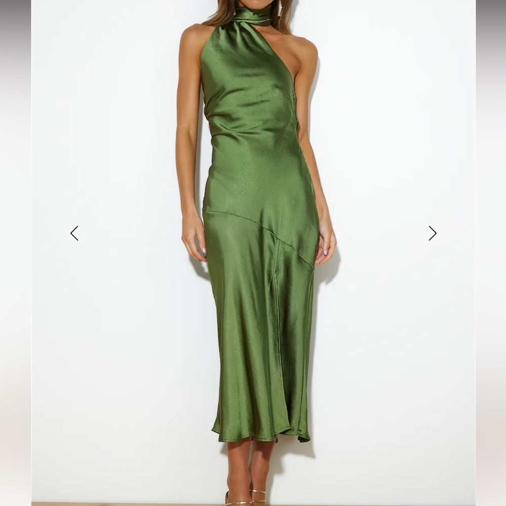 Hello Molly Elegant Green Satin Halter Dress